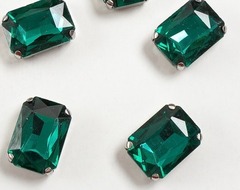 Стразы пришивные стекло в оправе "Прямоугольник", р. 18х13 мм, изумрудный