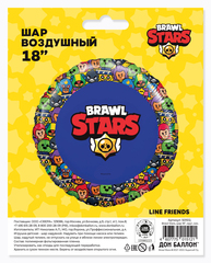 Аг 18''/46 см, Круг, Brawl Stars/Бравл Старс, Звездные бойцы, дизайн №3, Синий, 1 шт. (в упаковке)