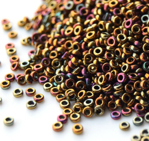 SPR-0462 Бисер-разделитель 2.2*1мм металлический золотой ирис/ Spacer beads 2.2*1mm metallic gold iris