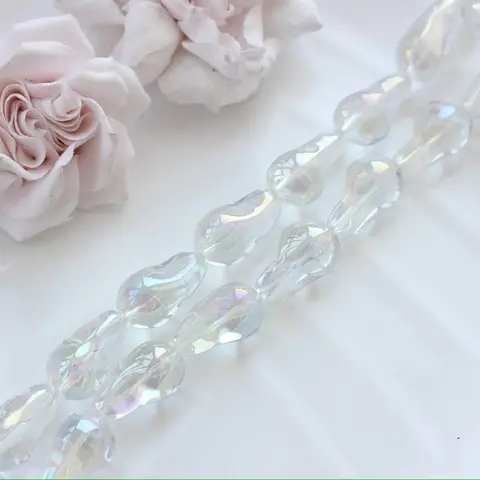 Бусины стеклянные, прозрачный спокрытием, фриформ 22*13 мм, 1 бусина, МК041