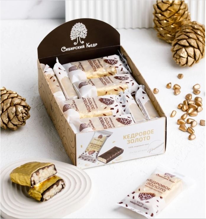 Кедровое золото мягкий грильяж батончик из цельного 100% кедрового ореха Сибирский Кедр 35 г