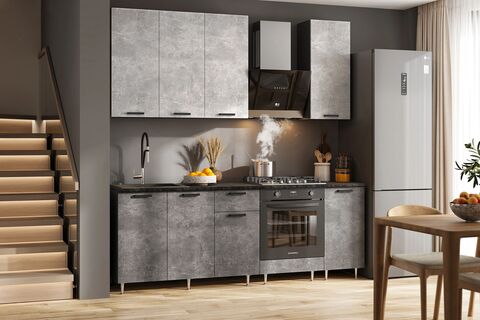 ЛДСП Кухня Рио NEW 2,2/900м (490) Компановка №2 (Бетон светлый/Бетон темный, Графит (Кастилло темный))