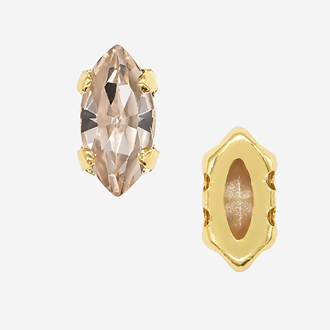 Кристалл Маркиз (Marquise Fancy Stone) в цапах, оттенок "Светло-персиковый"/"Light Peach", 8*4мм, позолота