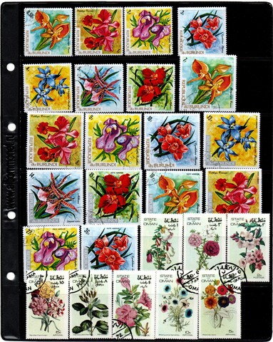 2 серии марок 1972 года - Бурунди - Цветы - 18 штук + Оман - Цветы - 8 штук - гашеные