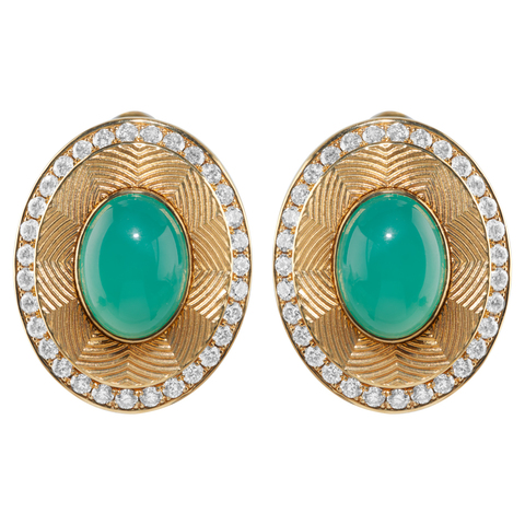 Серьги с Хризопразами и Бриллиантами, E0084-5/18