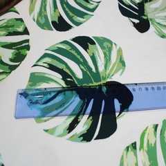 Ткань хлопок белый с зелеными листьями 2035