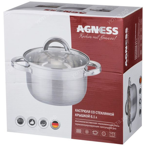 Кастрюля Agness со стеклянной крышкой 6,1 л - купить 2