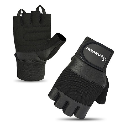 Перчатки для т/а и фитнеса суппорт (нат.кожа) Larsen 16-8343 black (L) (40606)