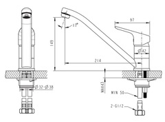 СМЕСИТЕЛЬ ДЛЯ КУХНИ НИЗКИЙ С ИЗЛИВОМ 220 ММ BRAVAT DROP F74898C-2