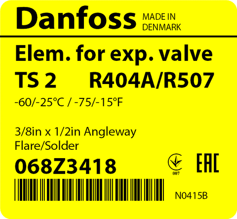 Корпус клапана Danfoss TS 2/TES 2 068Z3418 (R404A/R507, без МОР) с термочувствительным элементом под отбортовку/под пайку