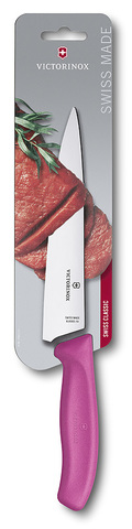 Нож Victorinox разделочный, лезвие 19 см, розовый, в картонном блистере