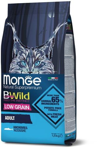 Monge Cat BWild LOW GRAIN низкозерновой корм из анчоуса для взрослых кошек 1,5 кг