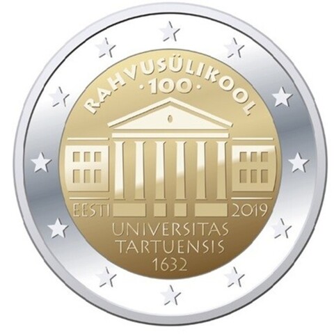 2 евро. 100-летие Тартуского университета. Эстония. 2019 год