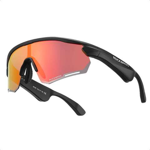 Очки солнцезащитные спортивные с Bluetooth гарнитурой, с оранжевой зеркальной линзой