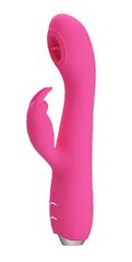 Розовый вибромассажер-кролик Rachel с имитацией оральных ласк - 19,9 см. - 