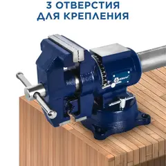 Тиски слесарные поворотные КОБАЛЬТ ширина губок 100 мм, захват 100 мм, 10 кг, наковальня, с поворотом в двух плоскостях, коробка (246-012)