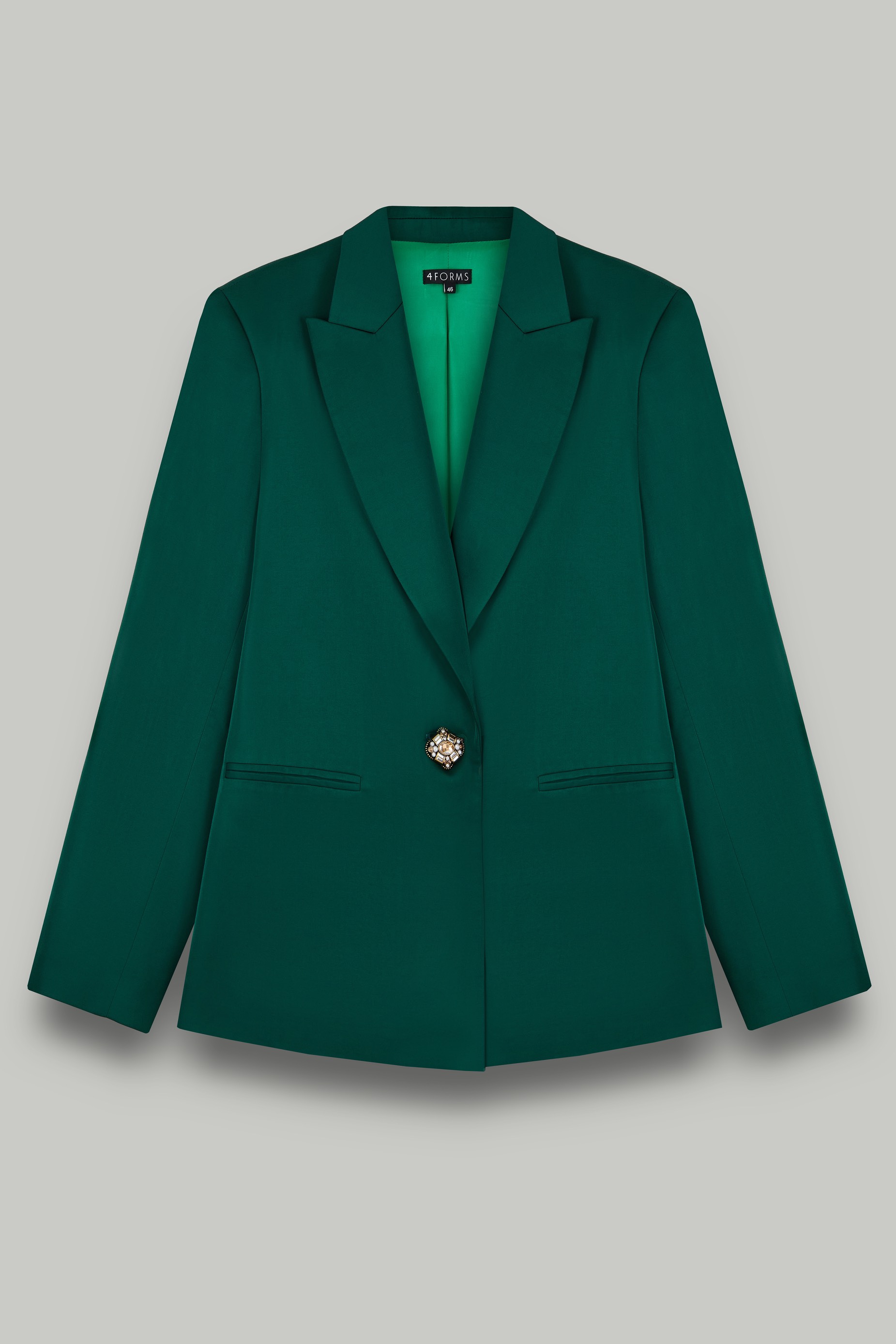Жакет двубортный из атласа, изумруд