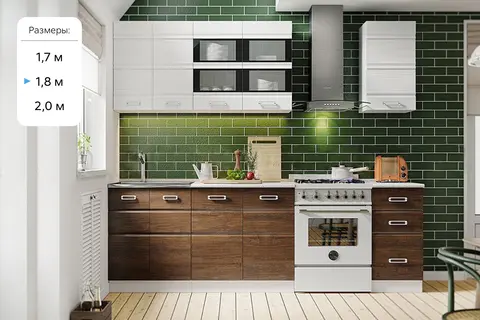 Кухня Техно-2 1,8м (490) (Белый матовый/Дерево, Белый (Антарес))