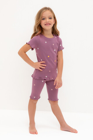 пижама  для девочки  К 1632/темная орхидея,полянка