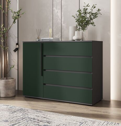 Норд Комод 1 дверь 4 ящика (1200) (Изумрудный (КРОМКА ГРАФИТ), Графит)