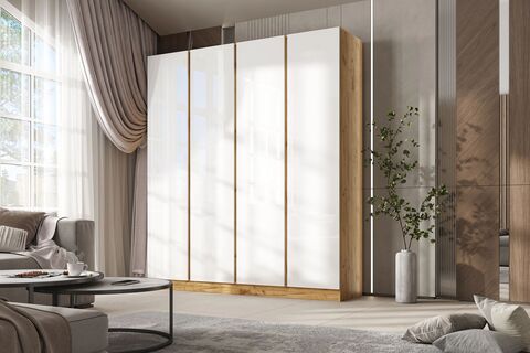 Келвин Шкаф 4-х ств. (2000) (Белый Глянец, Дуб Крафт)