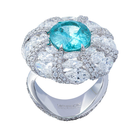 Кольцо с Турмалином Параиба и Бриллиантами, R0110-0/1