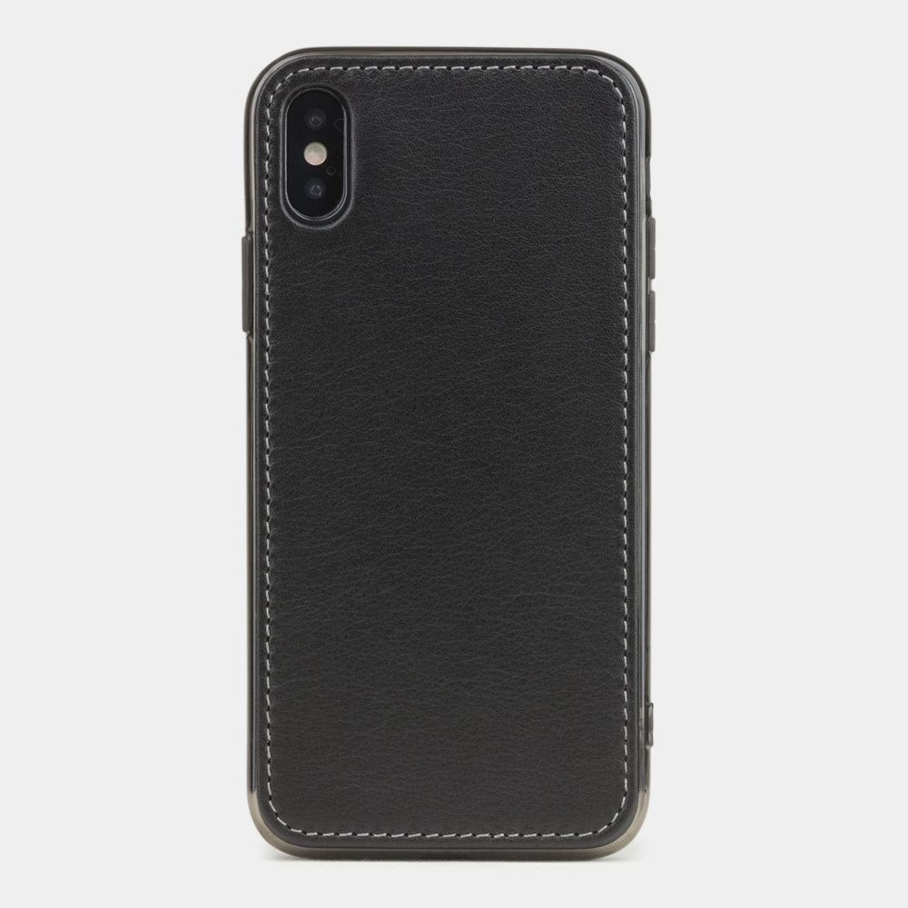 Чехол-накладка для iPhone X/XS из натуральной кожи теленка, черного цвета
