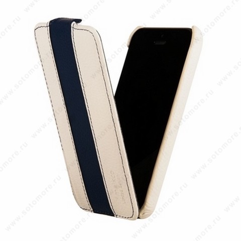 Чехол-флип Melkco для iPhone SE/ 5s/ 5C/ 5 Leather Case Jacka Type Limited Edition (White/ Dark Blue LC)