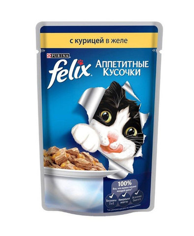 Felix кусочки в желе для кошек с курицей 85 г