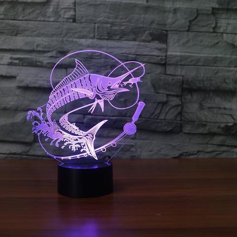 3D светильник с пультом Рыбалка рыба Марлин