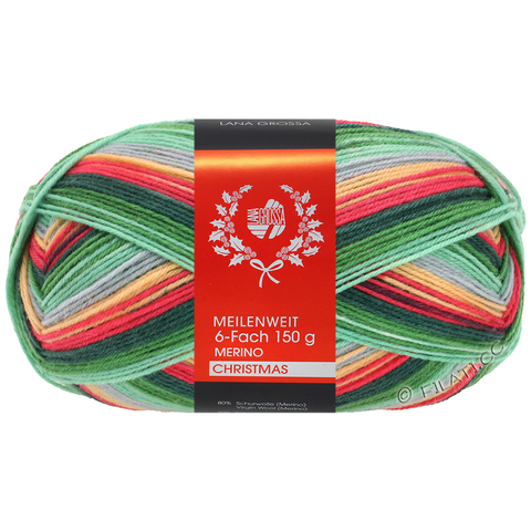 Пряжа Lana Grossa Meilenweit 6-ply 150 Merino Christmas 611