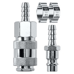 KRAFTOOL (штуцер Ёлочка, 8 мм - рапид муфта) + (рапид штуцер-штуцер Ёлочка, 8 мм) + (обжимные хомуты 2 шт), набор (06599-08-H)