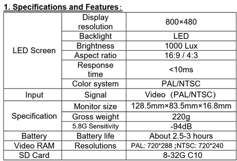 FPV монитор Hawkeye Little Pilot 4 (5" 800*480 дисплей, 4.9-6 ГГц, DVR, 108CH, tracking mode)