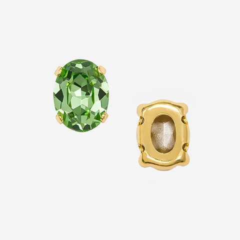 Кристалл Овал (Oval Fancy Stone) в цапах, оттенок "Перидот"/"Peridot", 8*6мм, позолота