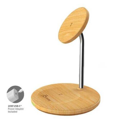 Беспроводная зарядка j5create Wood Grain 2-в-1 Magnetic Wireless Charging Stand 15W,  дерево