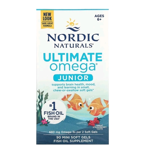 Nordic naturals, Ultimate Omega Junior, омега для детей от 6 лет, со вкусом клубники, 680 мг, 90 мини-капсул (340 мг в 1 капсуле)