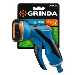 Поливочный пистолет GRINDA PROLine F-7 7 режимов, курок спереди, двухкомпонентный с регулятором напора