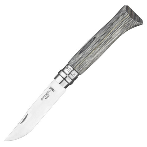 Нож Opinel №08, нерж. сталь, ручка из березы, серая  ручка