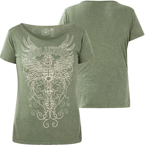 Affliction | Футболка женская Appleby Road Grey/Green AW18218 перед и спина