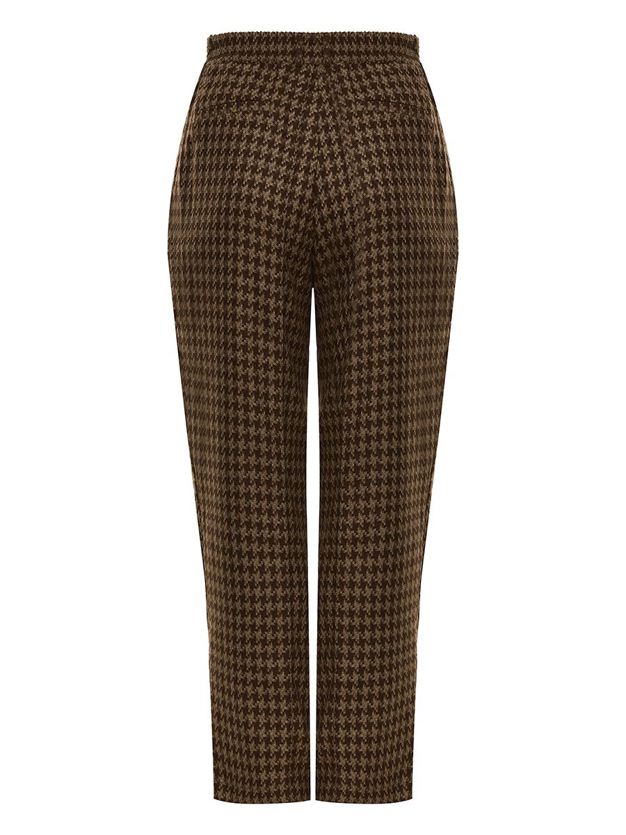 Брюки прямые широкие, гусиная лапка, коричневый