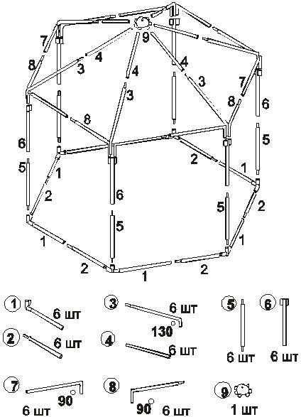 Схема сбора шатра из трубок