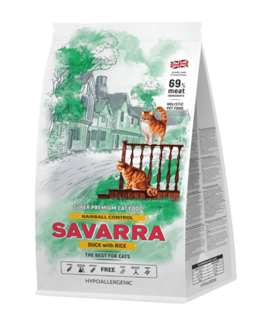 Купить Savarra Hairball Control Cat Duck and Rice Сухой корм для взрослых длинношерстных кошек, помогающее избавиться от образования комочков шерсти в желудке с уткой и рисом