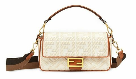 Сумка Fendi Baguette из холщовой ткани Ff белого цвета