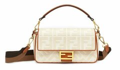 Сумка Fendi Baguette из холщовой ткани Ff белого цвета