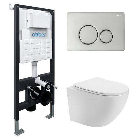 Abber AC1100T-AC0105-AC0121 Комплект подвесной унитаз Abber Bequem AC1100T белый с инсталляцией AC0105 и кнопкой AC0121 хром