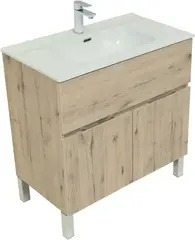 Aquanet 273994 Тумба с раковиной Алвита new 80 напольная 1 ящ., 2 дв. цв.дуб веллингтон белый (273994) фото