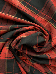 Костюмная вискоза принт клетка, красный/черный, хлопок