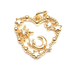 Подвеска с фианитами "Звездное небо в сердце" 18х16 мм, позолота