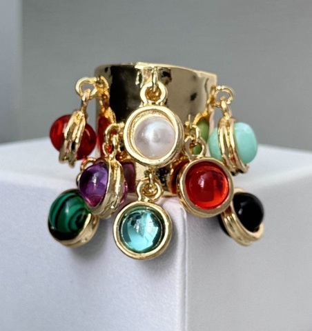 Крутое кольцо SILVIA TOLEDANO широкое с цветными подвесками шариками