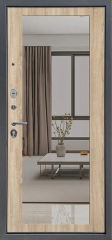 Теплая дверь входная FLY DOORS Аркан зеркало, 2 замка, 1,2 мм металл, (графит букле+сонома дуб) #3